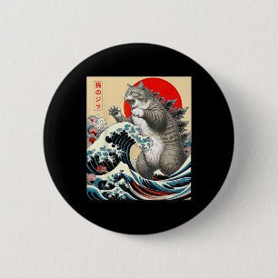 Bóton Redondo 5.08cm Catzilla Cat Art Japonês