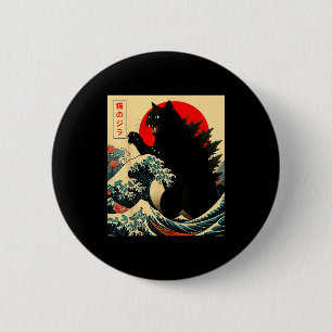 Bóton Redondo 5.08cm Catzilla Gato Arte Japonês Engraçado Para Homens M