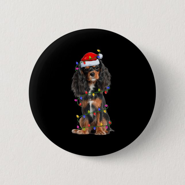 Bóton Redondo 5.08cm Cavalier King Charles Spaniel Dog Christmas Lights (Frente)