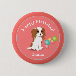 Bóton Redondo 5.08cm Cavalier King Charles Spaniel Pink Feliz Aniversá