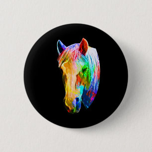 Bóton Redondo 5.08cm Cavalo Colorido Horse-back Andando Sobre Artsy Ho