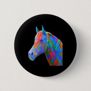 Bóton Redondo 5.08cm Cavalo Colorido Horse-back Andando Sobre Artsy Ho