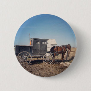 Bóton Redondo 5.08cm Cavalo e carrinho de espera de Amish