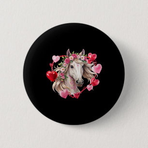 Bóton Redondo 5.08cm Cavalo Flores Corações Feliz Dia dos Namorados Equ