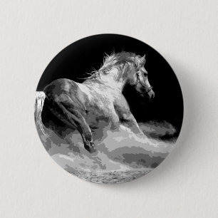 Bóton Redondo 5.08cm Cavalo Negro e Branco em Ação