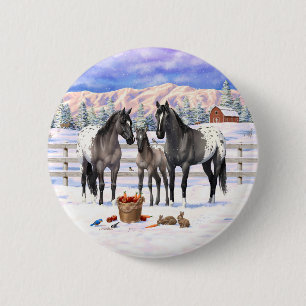 Bóton Redondo 5.08cm Cavalos De Appaloosa Da Cinza Grulla Numa Fazenda