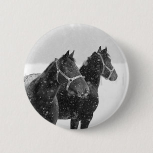 Bóton Redondo 5.08cm Cavalos em neve