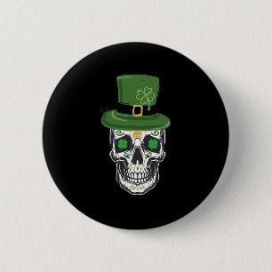 Bóton Redondo 5.08cm Caveira de Açúcar Dia de São Patrício Leprechaun T