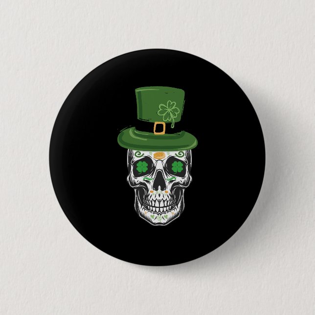 Bóton Redondo 5.08cm Caveira de Açúcar Dia de São Patrício Leprechaun T (Frente)
