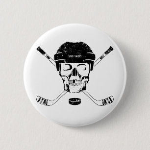Bóton Redondo 5.08cm Caveira de Hockey e Flare de Paus Cruzados