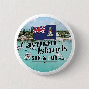 Bóton Redondo 5.08cm "Cayman Islands Sun & Fun" Com Bandeira