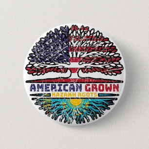 Bóton Redondo 5.08cm Cazaquistão Kazakh American Tree Roots Flag
