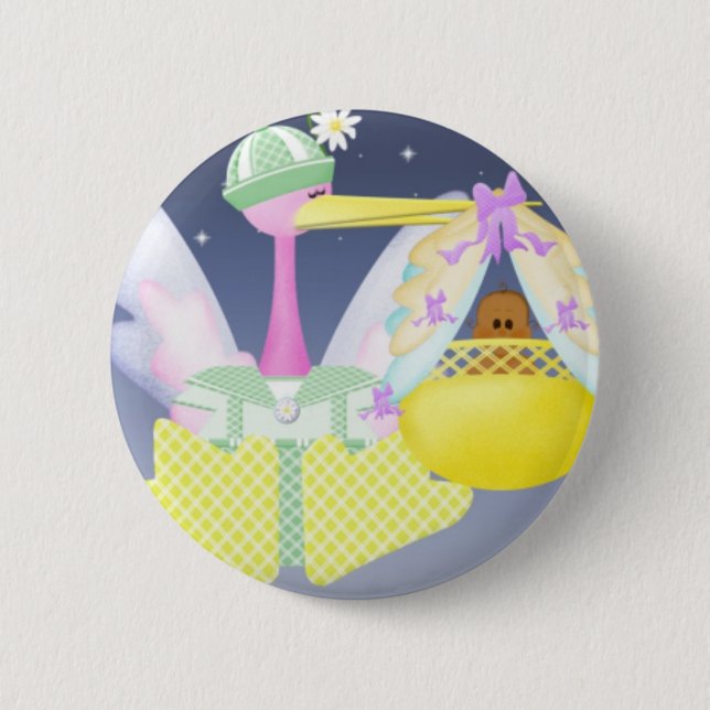 Bóton Redondo 5.08cm Cegonha com bebê do afro-americano (Frente)