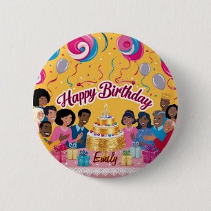 Bóton Redondo 5.08cm Celebração de Feliz Aniversário Personalizado Mode