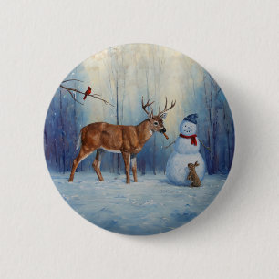 Bóton Redondo 5.08cm Cena de Férias de Inverno Deer e Happy Snowman
