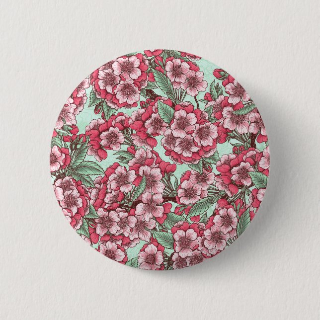 Bóton Redondo 5.08cm Cereja floresce em rosa e menta (Frente)