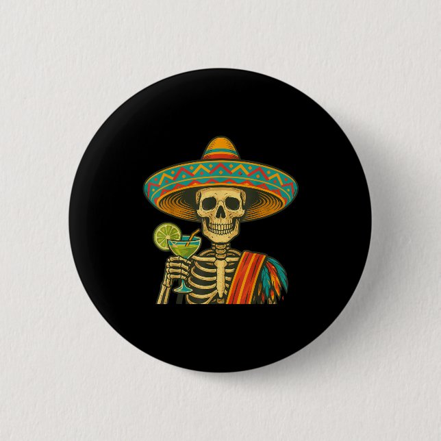 Bóton Redondo 5.08cm Cerveja Skeleton cinco de mayo festa  (Frente)
