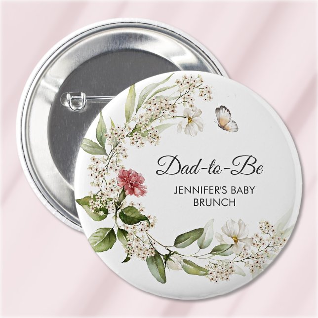 Bóton Redondo 5.08cm Chá de Bebê/Brunch Rosa para Futuro Pai (Criador carregado)