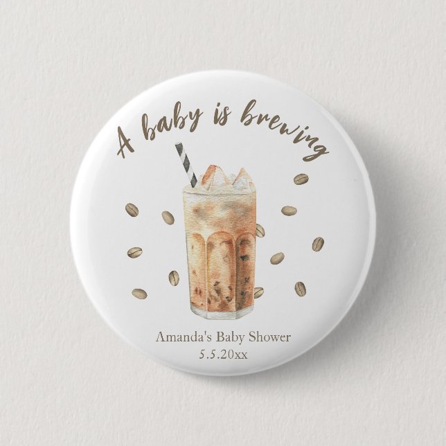 Bóton Redondo 5.08cm Chá de bebê de café com gelo em aquarela (Frente)