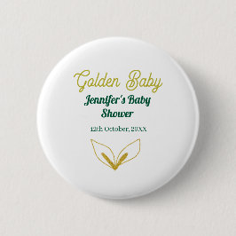 Bóton Redondo 5.08cm Chá de bebê encantado com folhas de ouro verde-fol