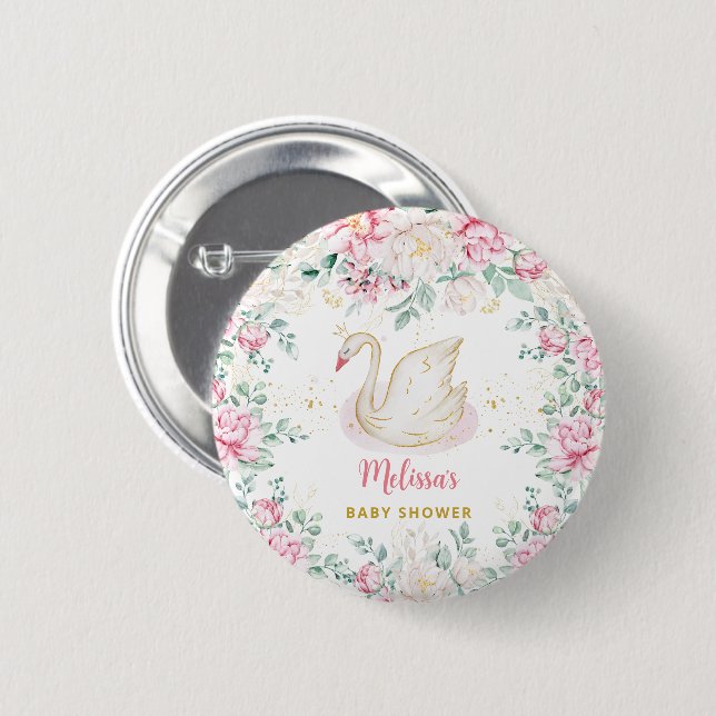 Bóton Redondo 5.08cm Chá de Bebê Princesa Cisne (Frente & Verso)
