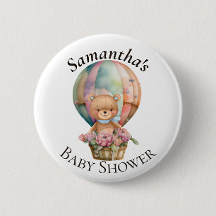 Bóton Redondo 5.08cm Chá de fraldas Azul Balão de Ar Quente do Urso de