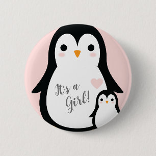 Bóton Redondo 5.08cm Chá de fraldas de pinguim bonito, garoto azul