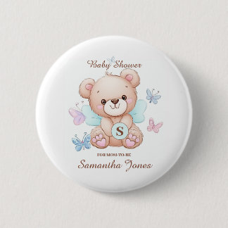 Bóton Redondo 5.08cm Chá de fraldas de Urso Personalizado