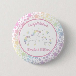 Bóton Redondo 5.08cm Chá de fraldas Unicorn Rainbow Pastel