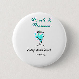 Bóton Redondo 5.08cm Chá de noiva pérolas e prosecco azul preto nome