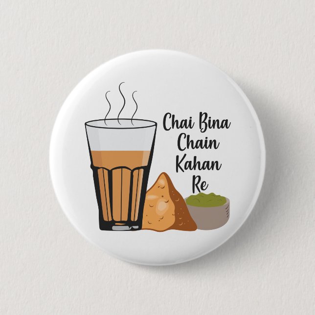 Bóton Redondo 5.08cm Chai Bina Chain Kahan Hindi Cotação Tea Glass Samo (Frente)