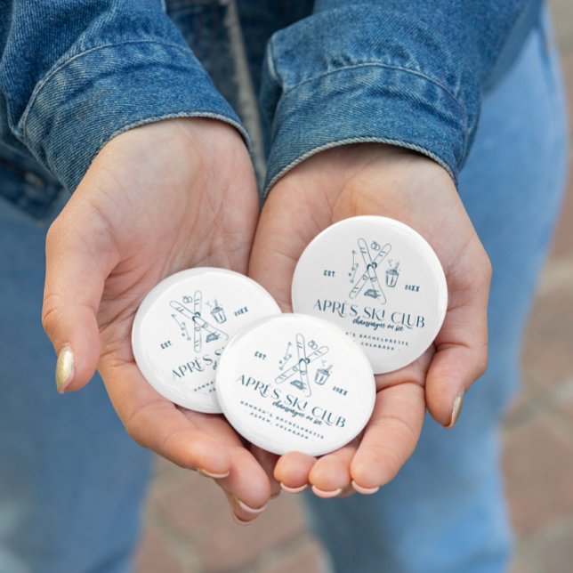 Bóton Redondo 5.08cm Champanhe no gelo | Après Ski Winter Bachelorette (Criador carregado)