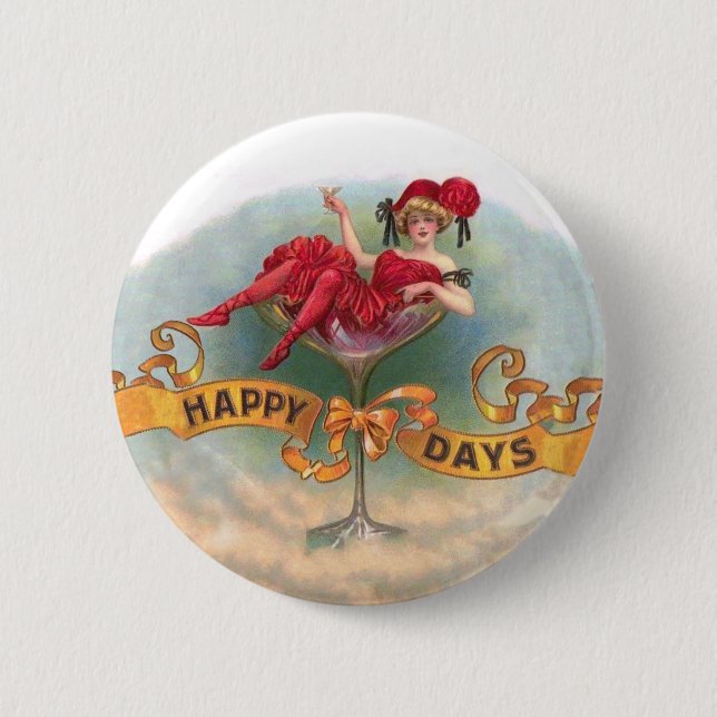 Bóton Redondo 5.08cm Champanhe Vermelho Vitoriano Feliz (Frente)