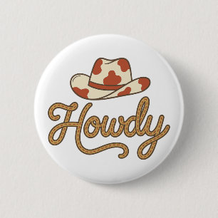 Bóton Redondo 5.08cm Chapéu de Cowboy Western Retro Howdy