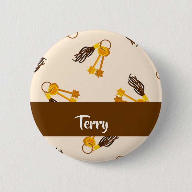 Bóton Redondo 5.08cm Chaves Douradas da casa a rosa (Frente)