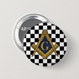 Bóton Redondo 5.08cm Checkers Masonic Freemasons Square e Compass
