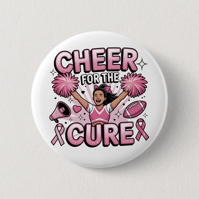 Bóton Redondo 5.08cm "Cheer For Cure Leopard Cheer Pink" (Frente)