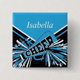 Bóton Redondo 5.08cm Cheerleader em azul-bebê e preto