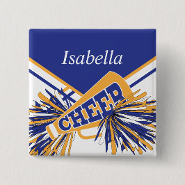 Bóton Redondo 5.08cm Cheerleader em azul, branco e Dourado