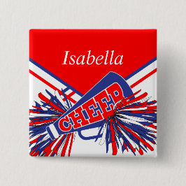 Bóton Redondo 5.08cm Cheerleader em azul, branco e vermelho