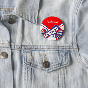 Bóton Redondo 5.08cm Cheerleader em azul, branco e vermelho