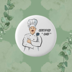 Bóton Redondo 5.08cm Chef Certificado, Homens Brancos Simples Redondos