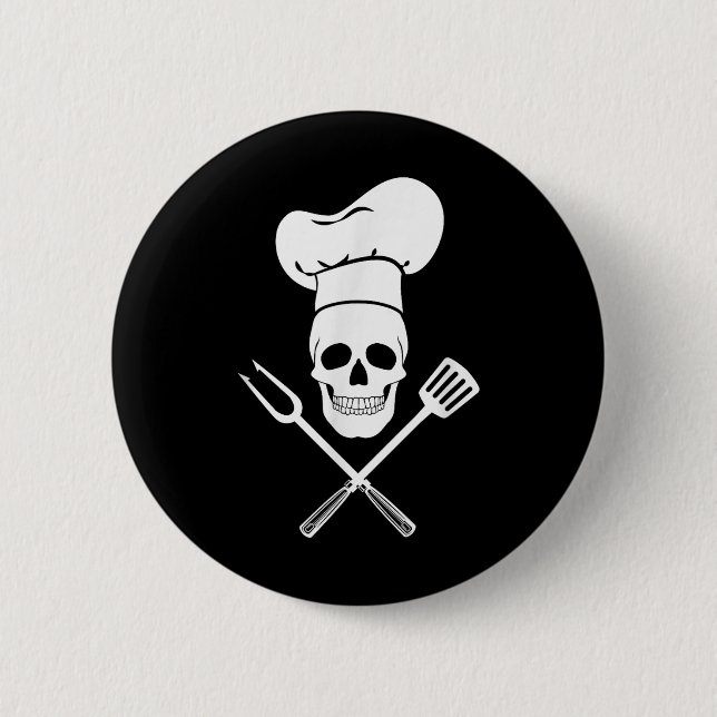 Bóton Redondo 5.08cm Chef Hat Cook Skull Kitchen Barbecue - Ferramentas (Frente)