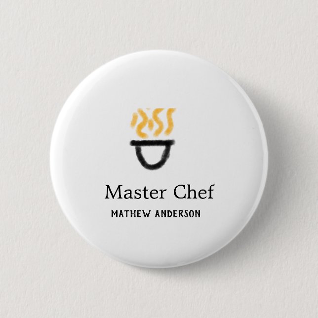 Bóton Redondo 5.08cm Chef mestre adicionar nome panela preta fumaça de  (Frente)