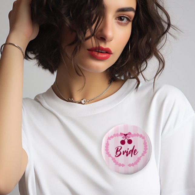 Bóton Redondo 5.08cm Cherry Theme Chá de Noiva Noiva (Criador carregado)