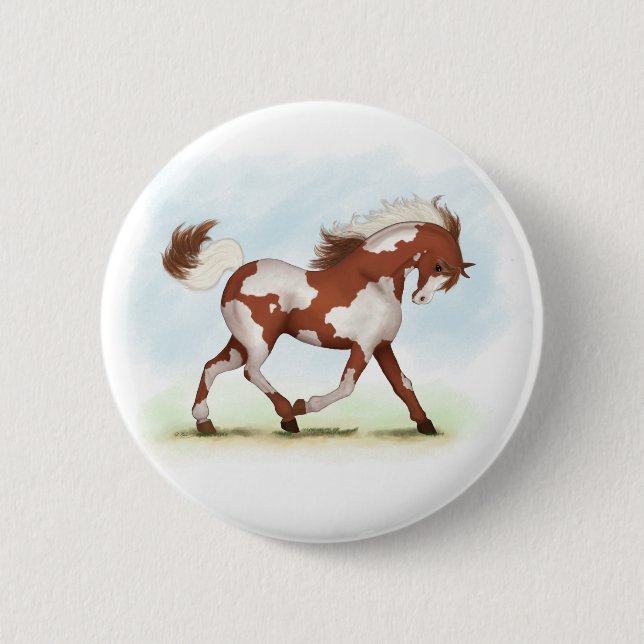 Bóton Redondo 5.08cm Chestnut Overo Skewbald Horse (Frente)