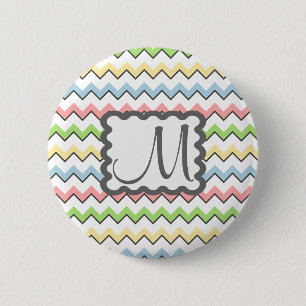 Bóton Redondo 5.08cm Chevron Pastel com monograma por Shirley Taylor