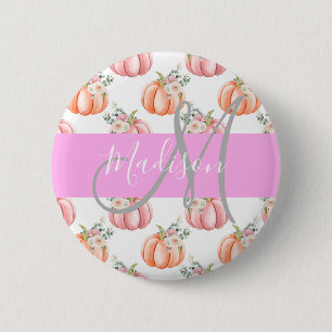 Bóton Redondo 5.08cm Chic Floral Branco Rosa Pêssego Abóbora Monograma