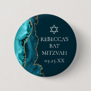Bóton Redondo 5.08cm Chic Teal Dourado Agate Bat Mitzvah