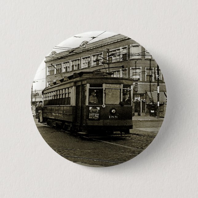 BÓTON REDONDO 5.08CM CHICAGO 63ª E OCIDENTAL 1952 TROLLEY ART SEPIA (Frente)